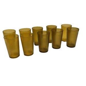 SET of 10 Sysco 6oz Vintage Textured Tumbler Water Juice Cup Amber 2305 MCM